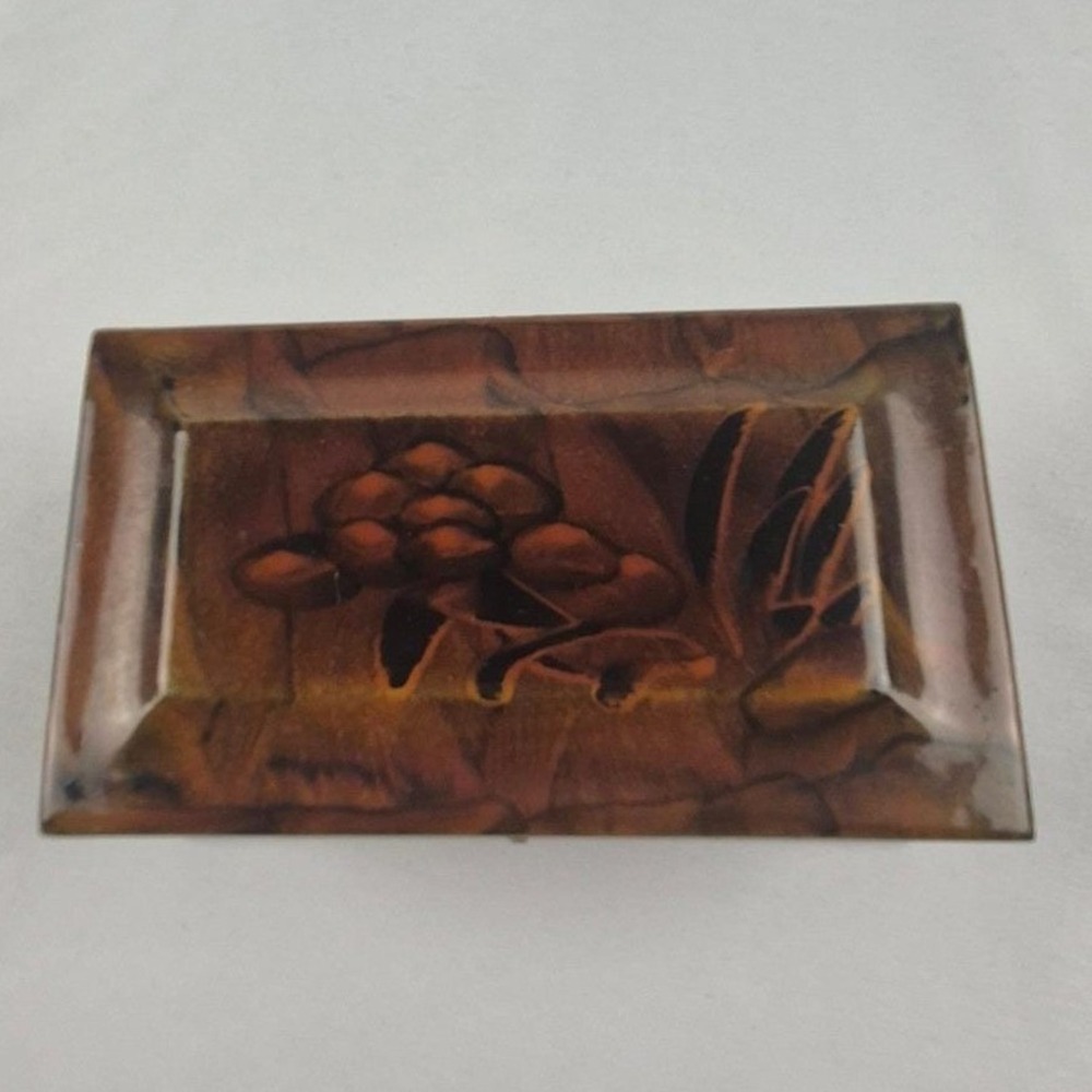 Vintage Lacquered Wood Jewelry Box Floral Trinket Keepsake Chest Brass Latch